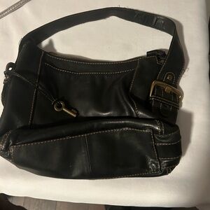 Fossil Black Leather Shoulder Bag with Buckle